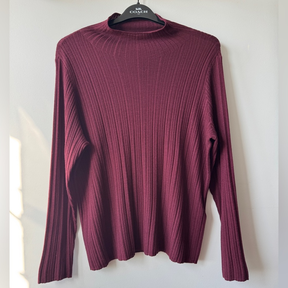 Eileen Fisher 100% Superfine Merino Wool Ribbed Mock Neck Sweater Sz XL